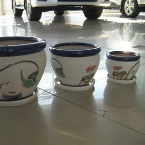 Продам горшки для цветов керамика набор (3 шт.+3 тарелки)