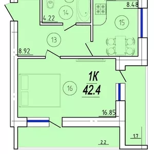 В продаже 1к квартира 42, 4 метров квадратных