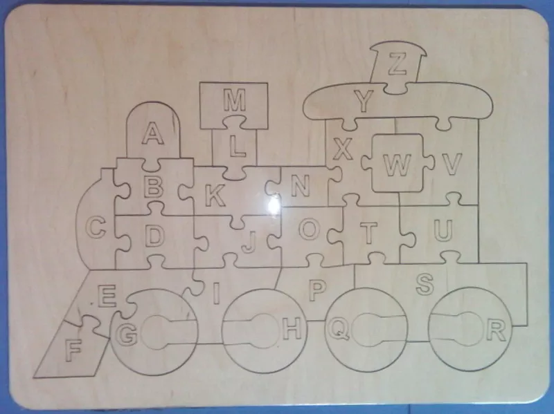 Деревянные пазлы азбука «Паровозик» на подложке лазерная резка собствен 4