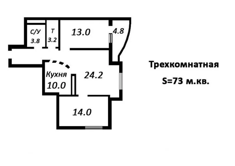 В продаже 3-х комнатная квартира 73 м кв.