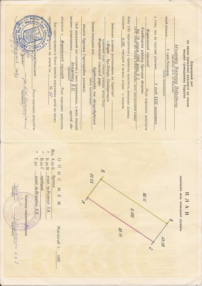 Продам земельный участок Одесская обл. с. Мирное.  2